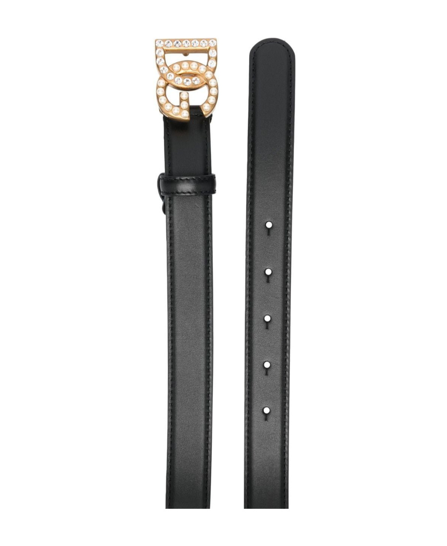 Dolce & Gabbana Embellished Logo-buckle Belt In Black