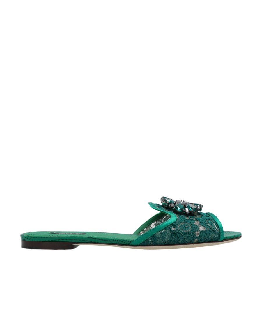 Shop Dolce & Gabbana Bianca Crystal-embellished Lace Sandals In Green