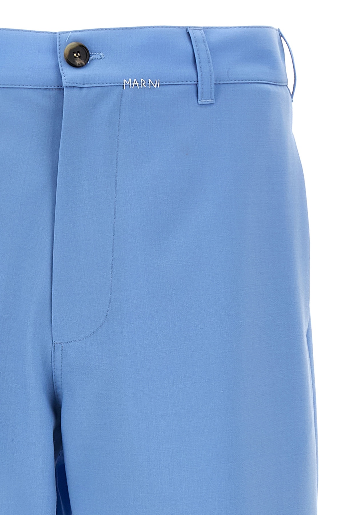 Shop Marni Mending-logo Straight-leg Trousers In Blue
