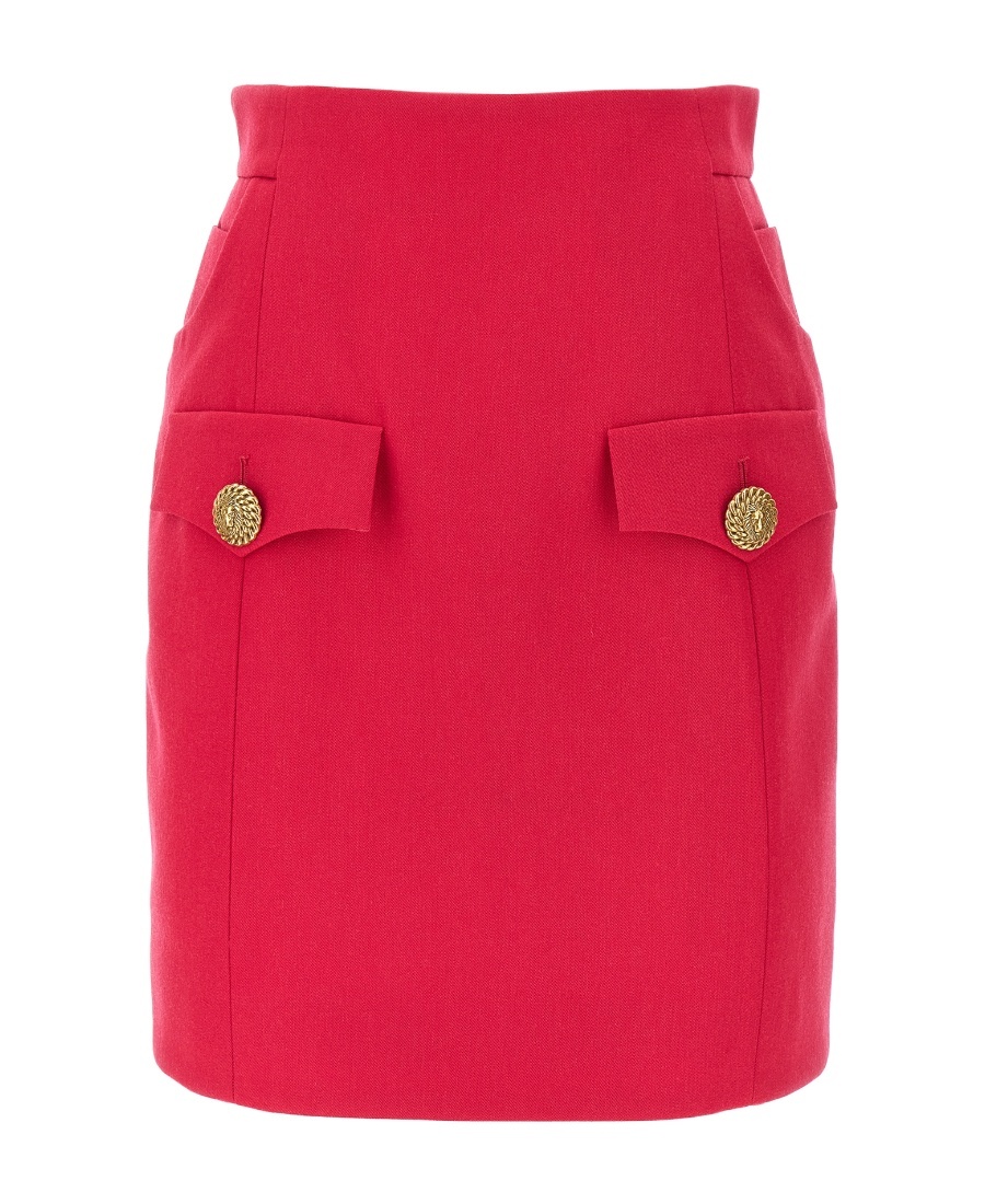 Balmain Button-embellished Virgin-wool Miniskirt In Red