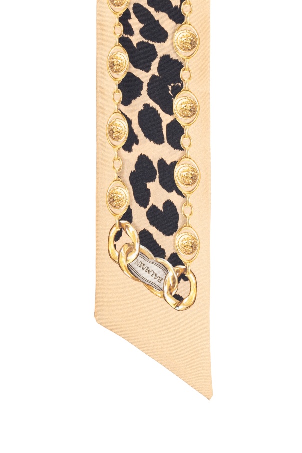 Balmain Leopard-print Silk Scarf In Neutral