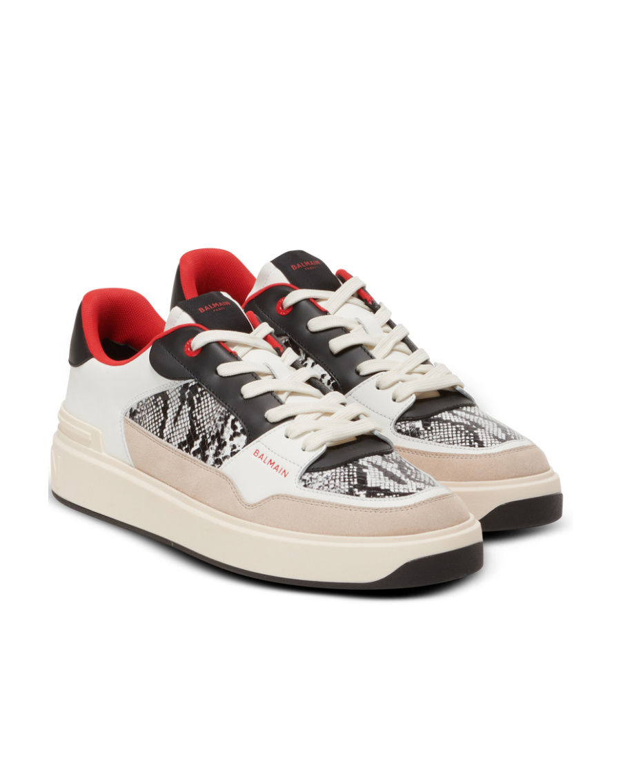 Balmain B-court Flip Snakeskin-effect Leather And Suede Trainers