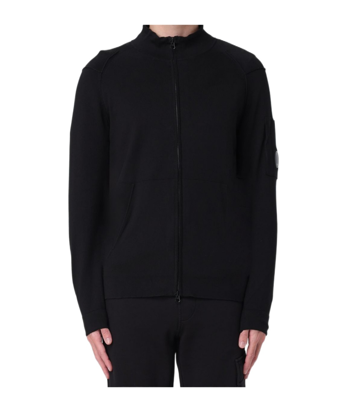 C.p. Company Long-sleeved Knitted Cardigan In Black