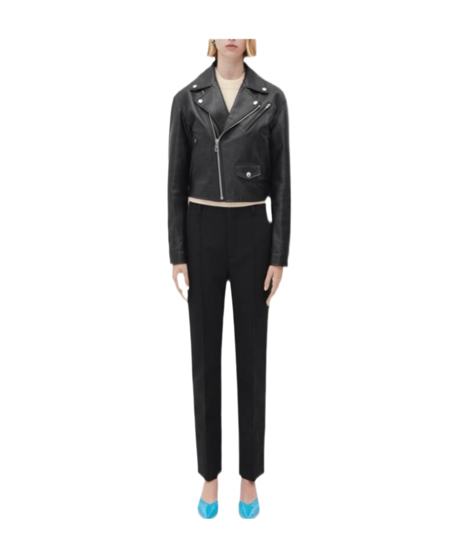 Bottega Veneta Logo Locomotive Leather Jacket In Black