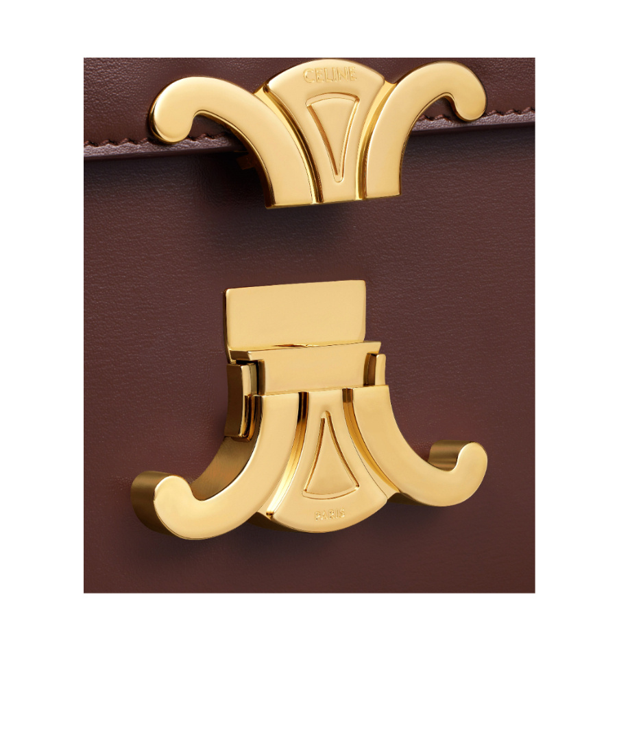 Celine Triomphe Classique Bag In Glossy Calfskin In Brown