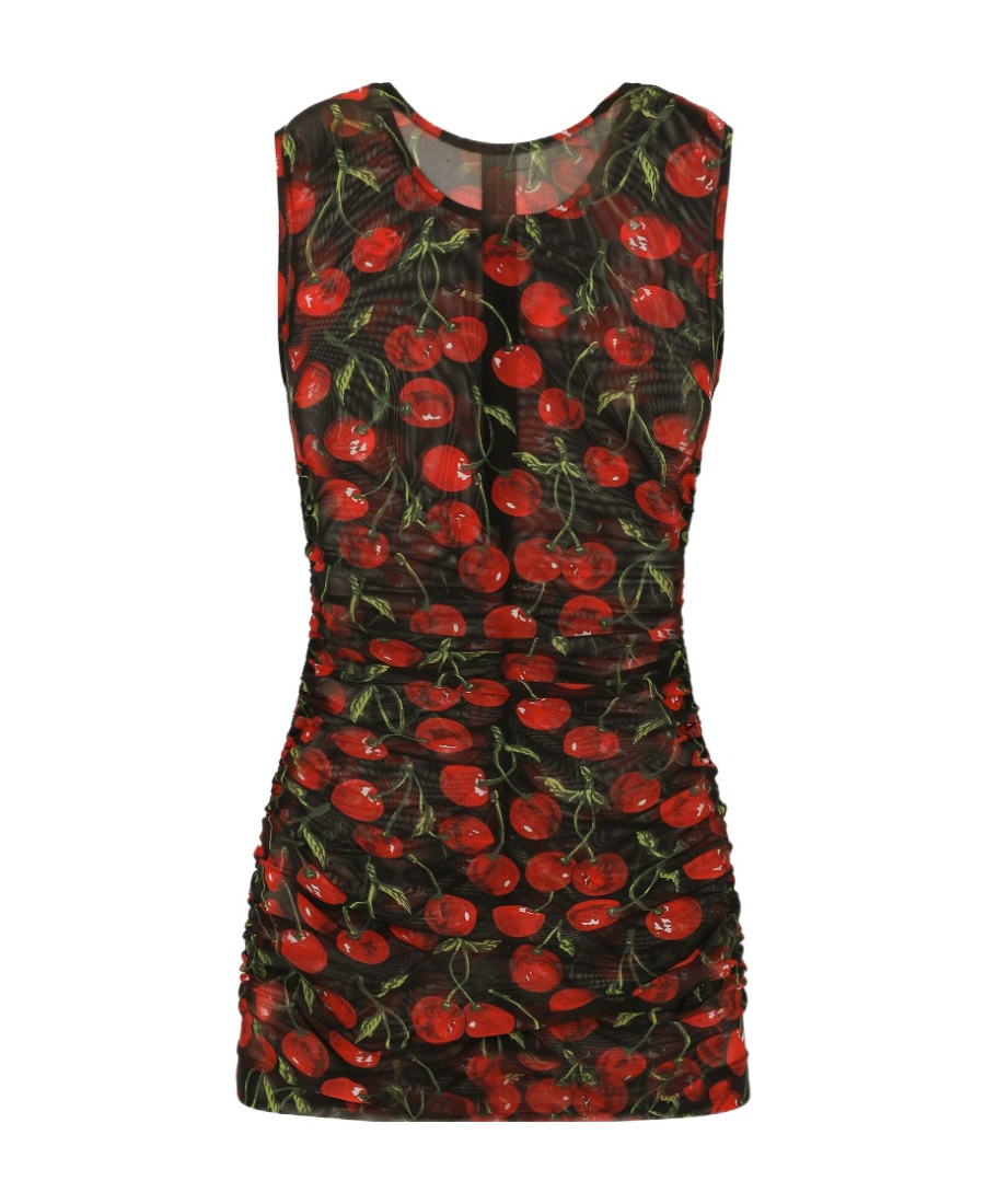 Dolce & Gabbana Semi-sheer Cherry-print Tank Top In Black