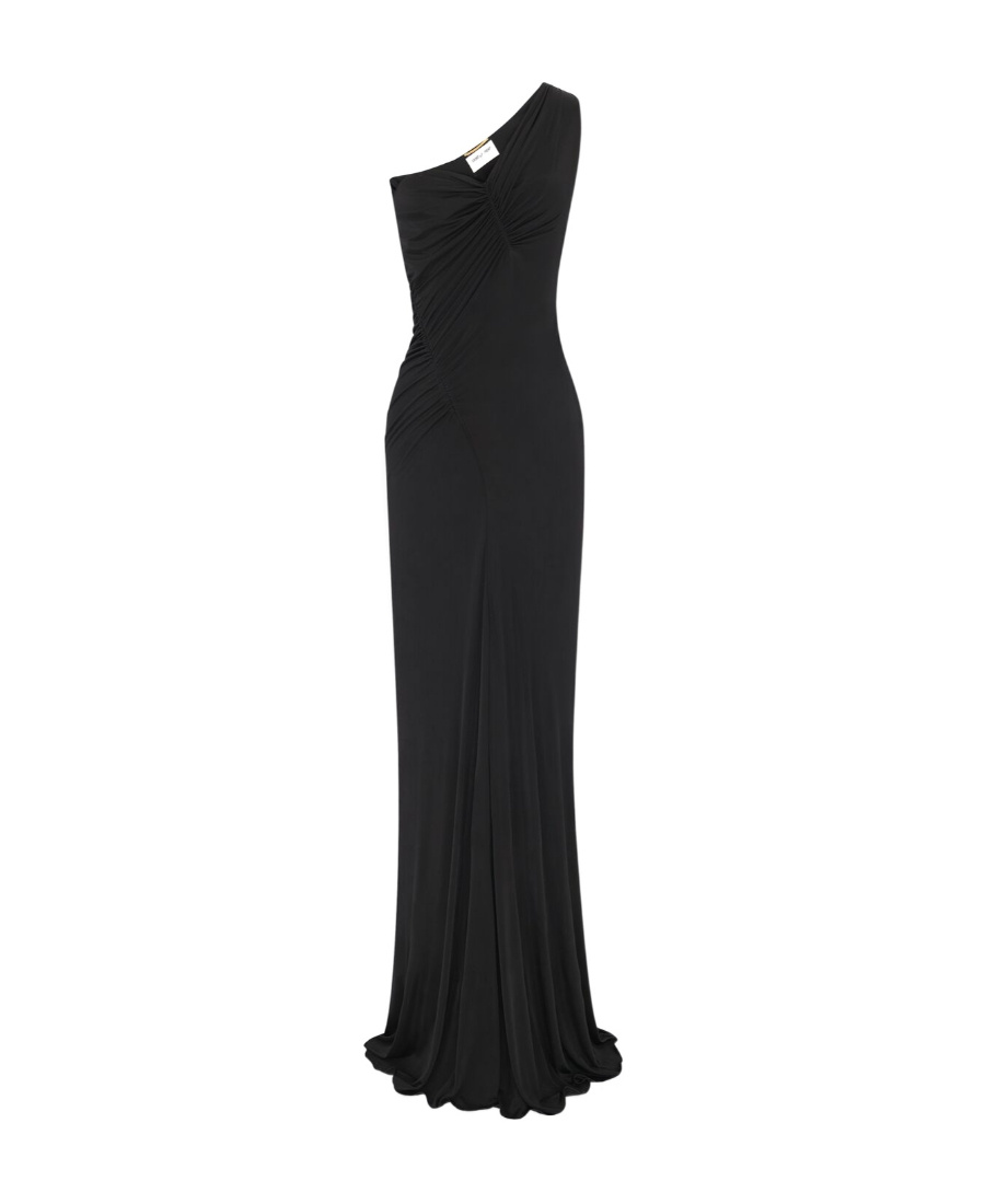 Saint Laurent Certifiable Viscose Draped Dress In Black