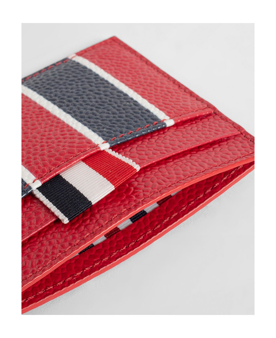 Thom Browne Striped Leather Wallet In Red