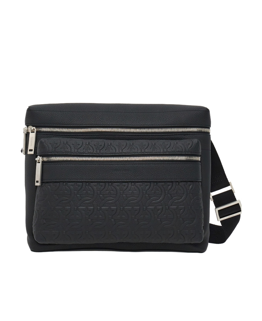 Ferragamo Embossed Satchel In Black