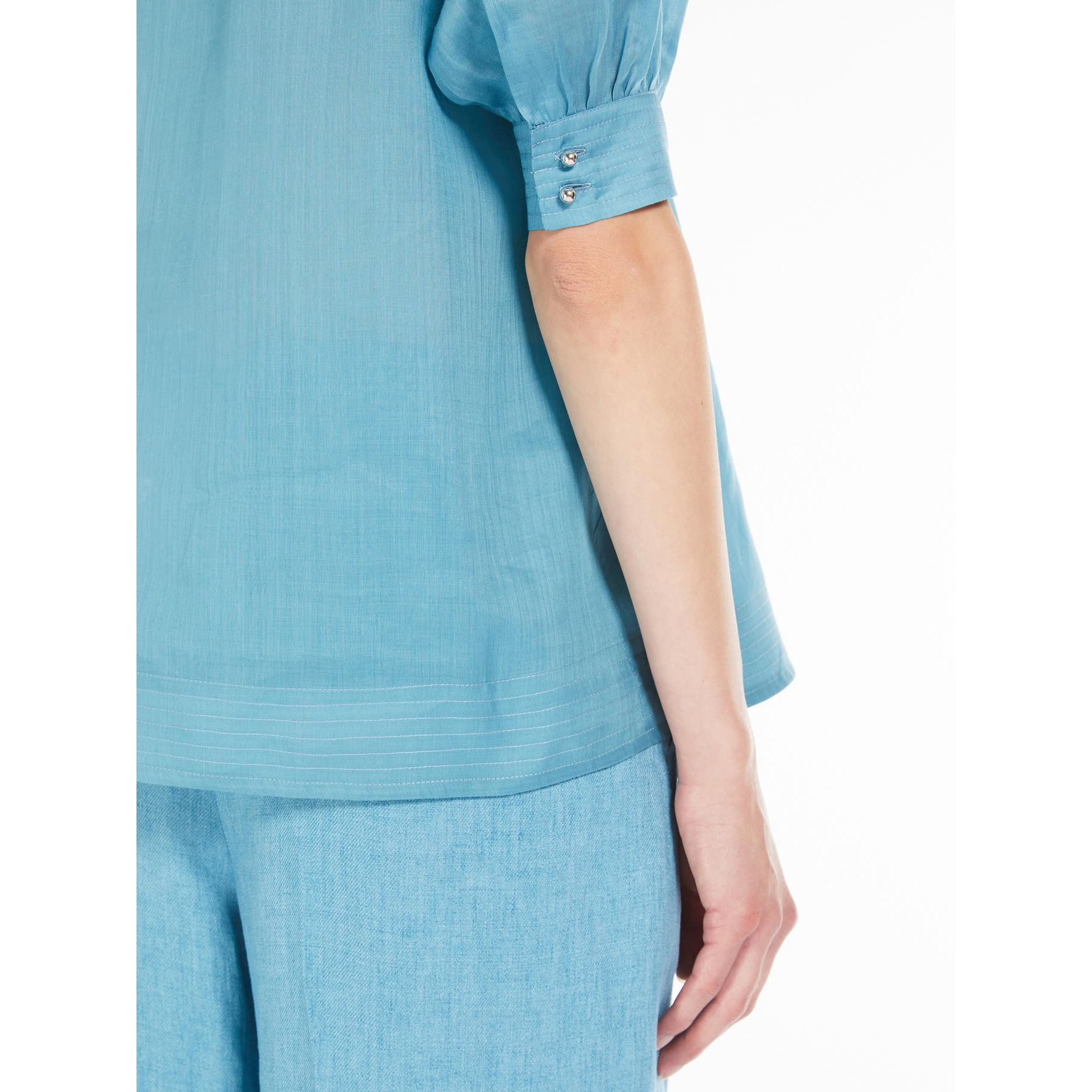 Max Mara Relaxed Fit Tunic With Delicate Ruffle Collar In Blue