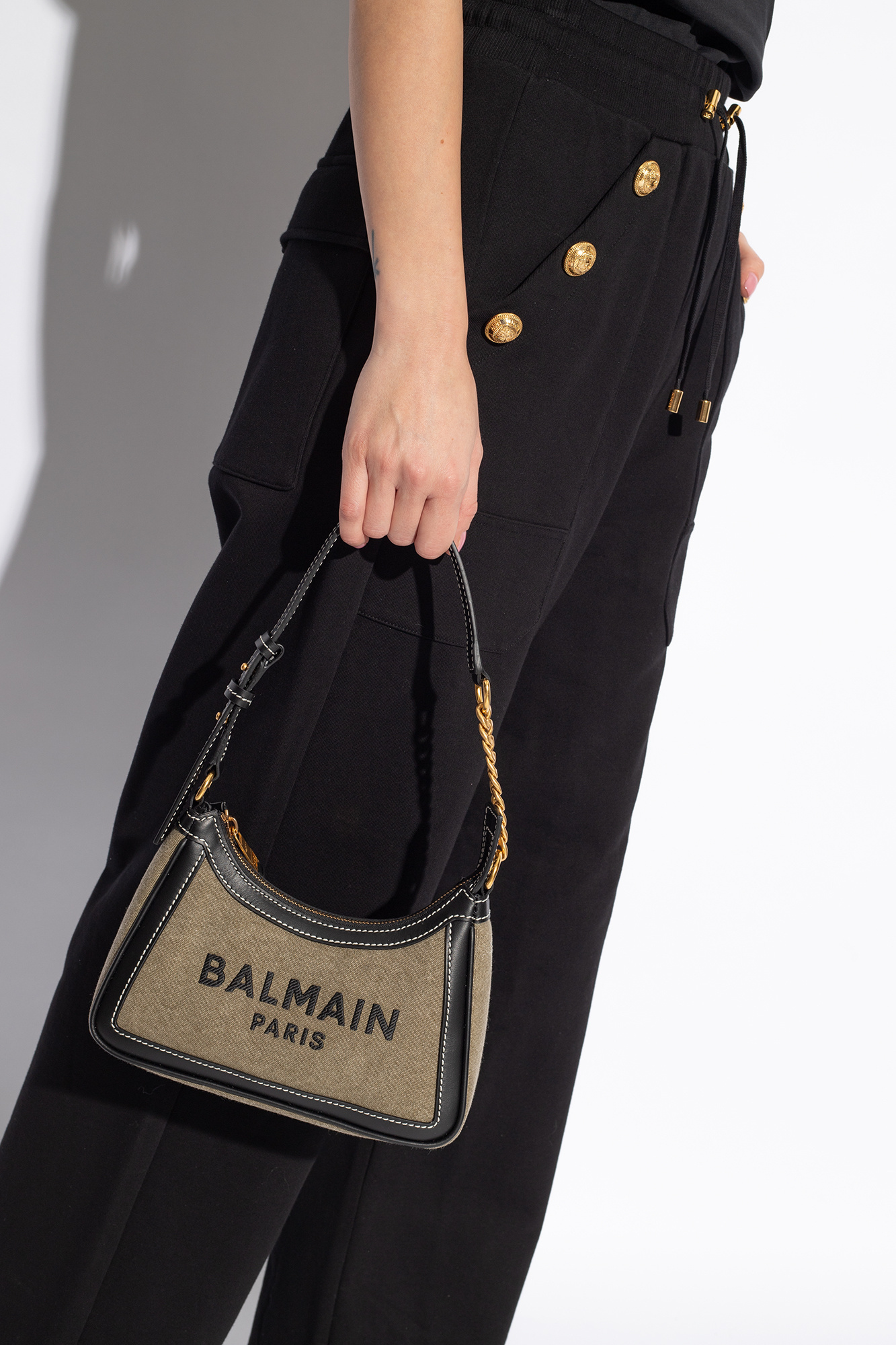Balmain Lettering Detail Shoulder Bag In Brown