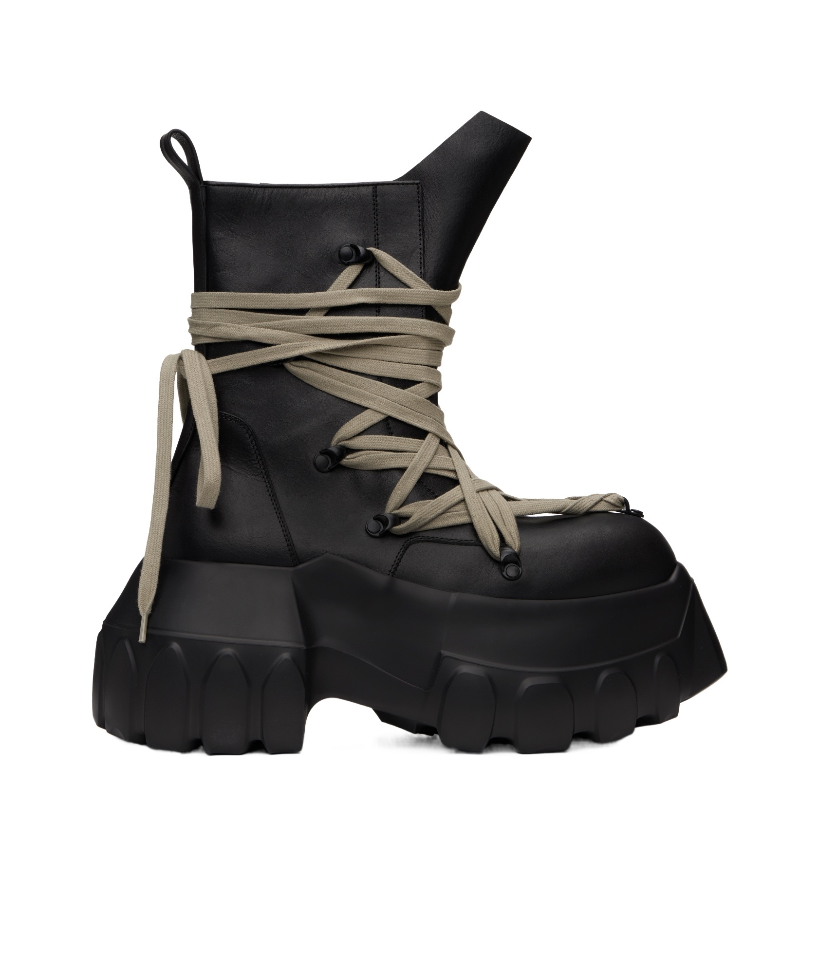 Rick Owens Black Hollywood Megalace Mega Tractor Boots In Black