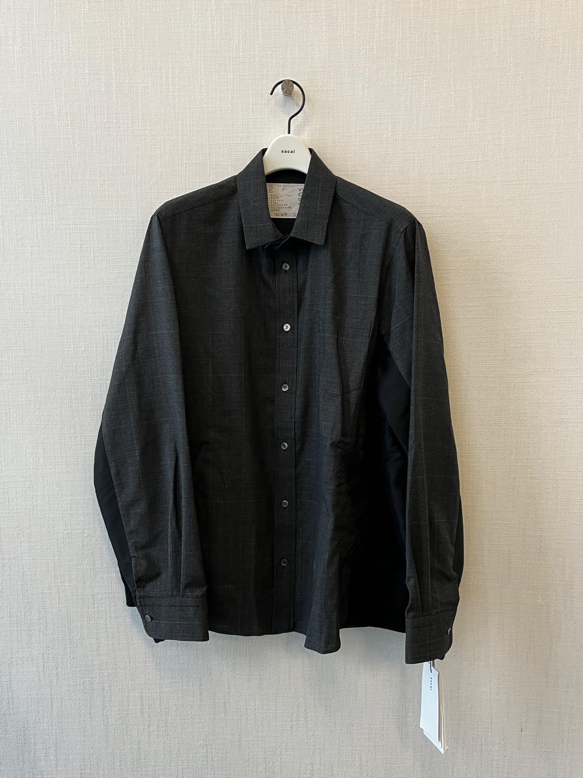Sacai Gray Plaid Wool Shirt Jacket In Black