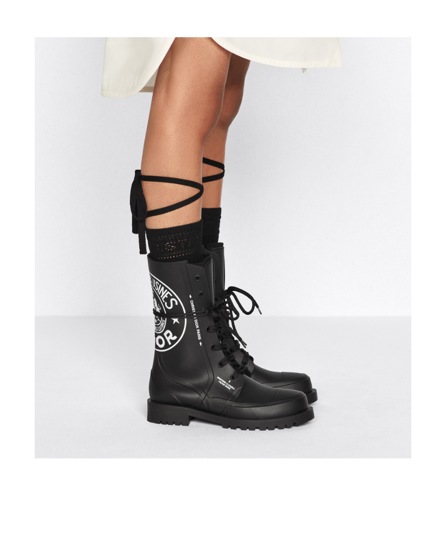 Dior Black Logo-printed Laced Short Boots In Black