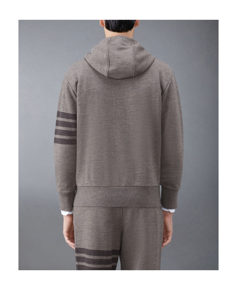 Thom Browne Stripe-detail Knit Hoodie In Gray