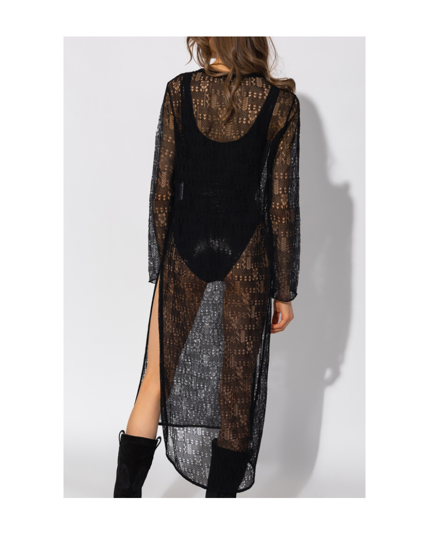 Saint Laurent Open-knit Long-sleeved Tunic Dress In Black