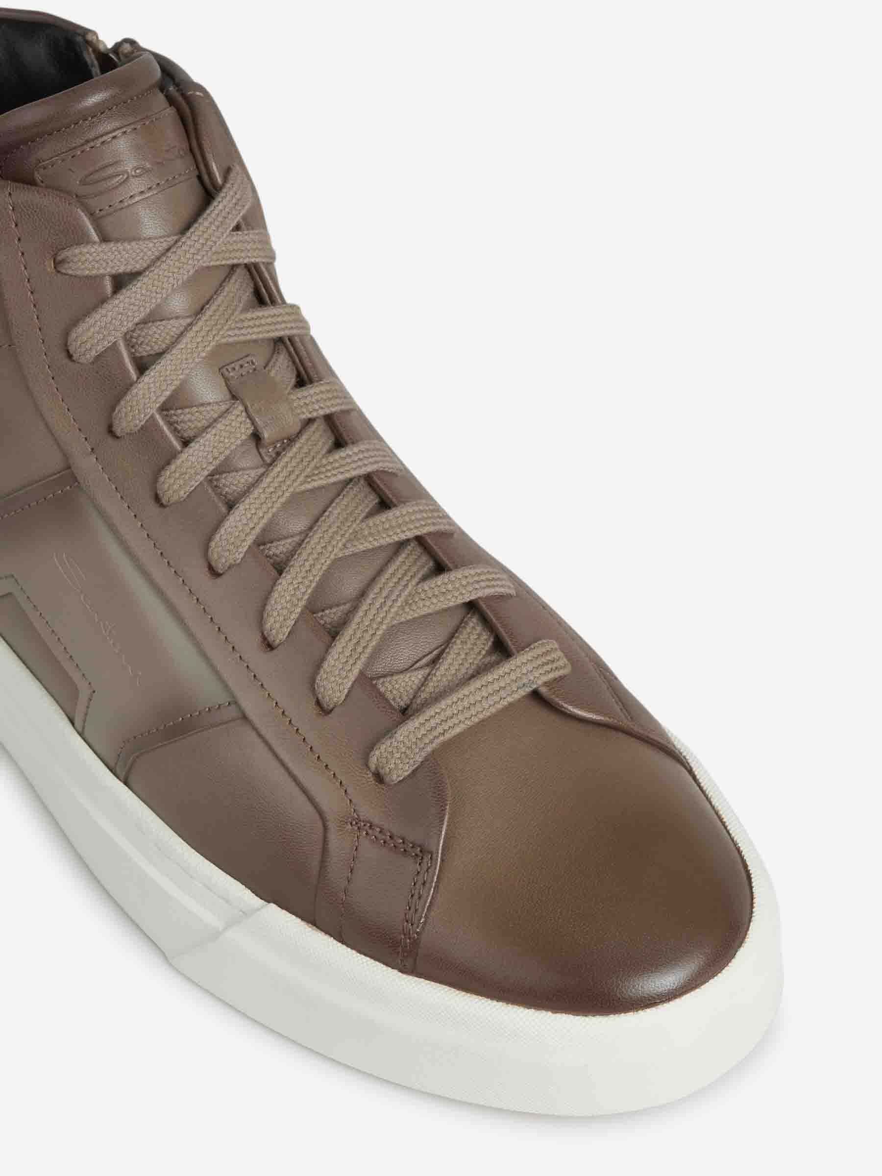 Santoni Logo-print High-top Sneakers In Brown