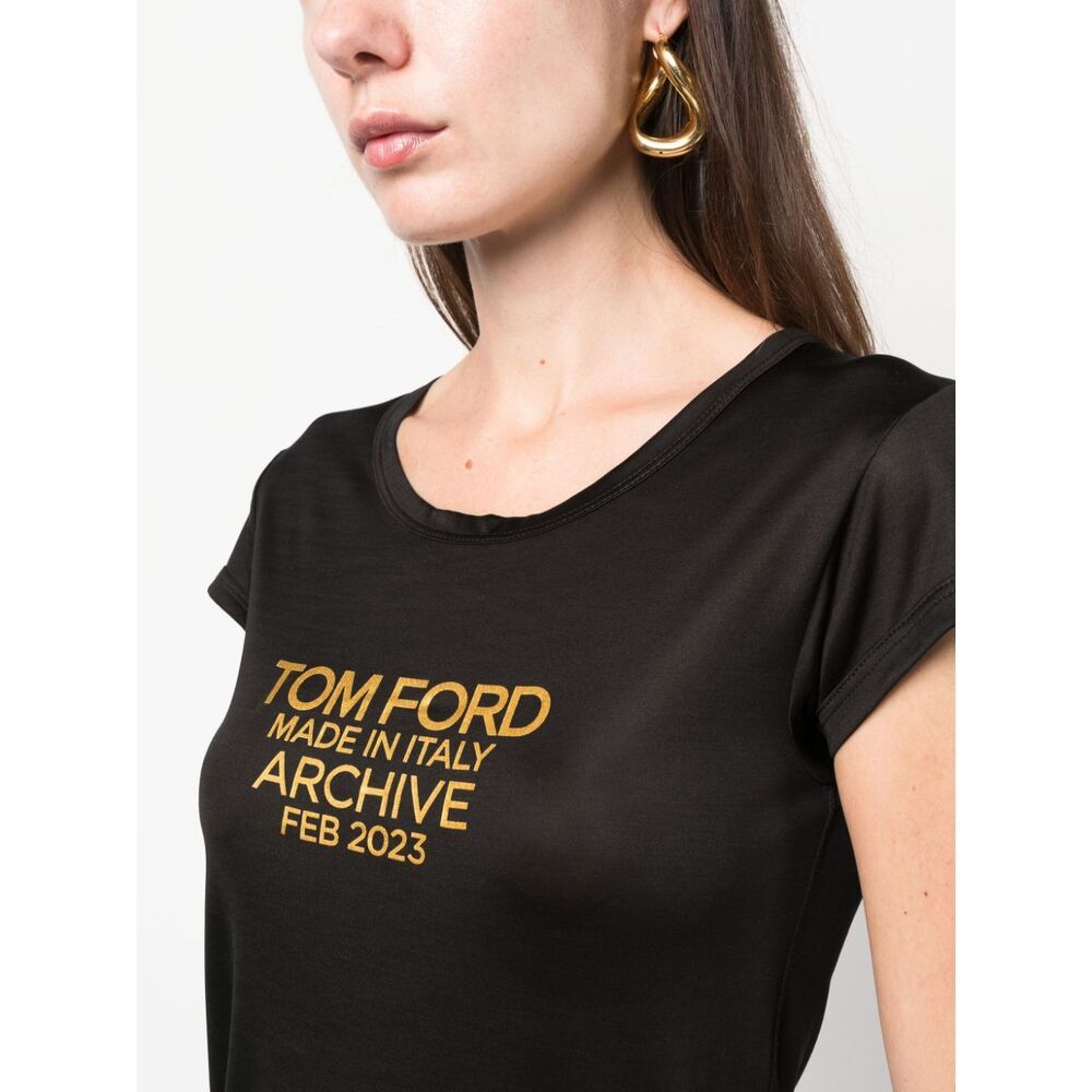 Tom Ford Silk Crew Neck Slim Fit T-shirt Graphic Print In Black