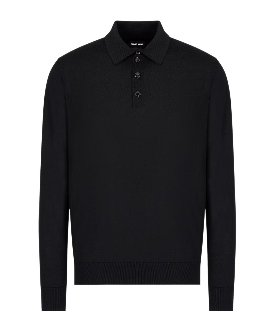 Giorgio Armani Official Store Long-sleeved Polo Shirt In Virgin Wool In Black