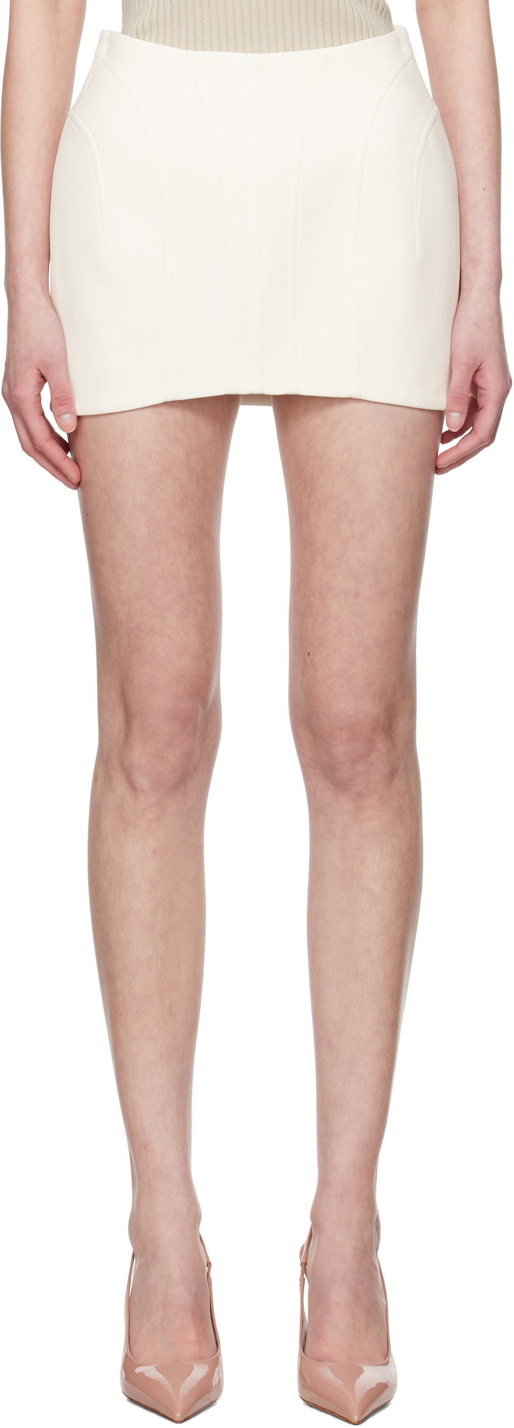 Mugler White Tailored Miniskirt In Nude