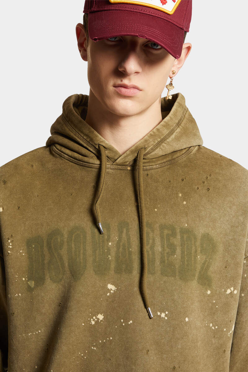Dsquared2 Olive Green Cotton Hoodie With Original Print In Green