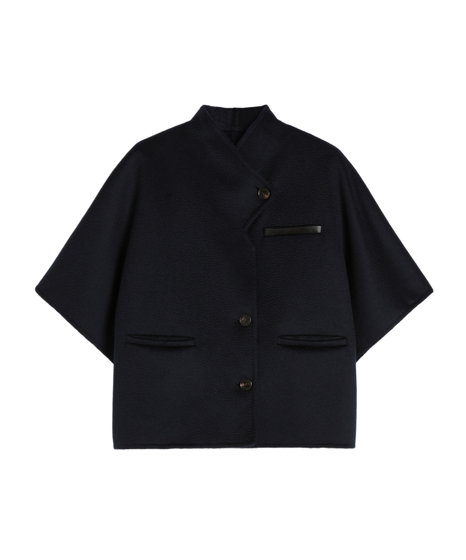 Max Mara Long Cropped Cape In Cashmere Drap In Blue