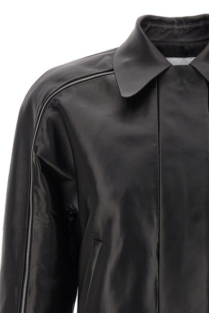 Ferragamo Short Leather Jacket With Collar And Zipper In Black