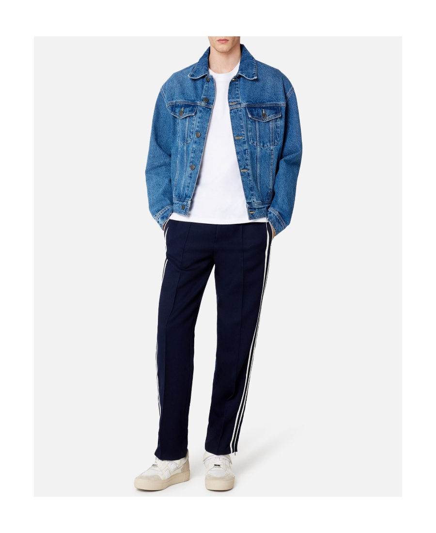 Shop Ami Alexandre Mattiussi Stripe-detail Straight-leg Trousers In Black