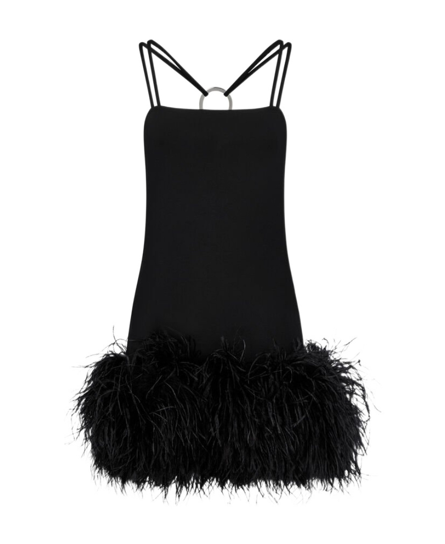 Attico Fujiko Feather-trimmed Minidress In Black