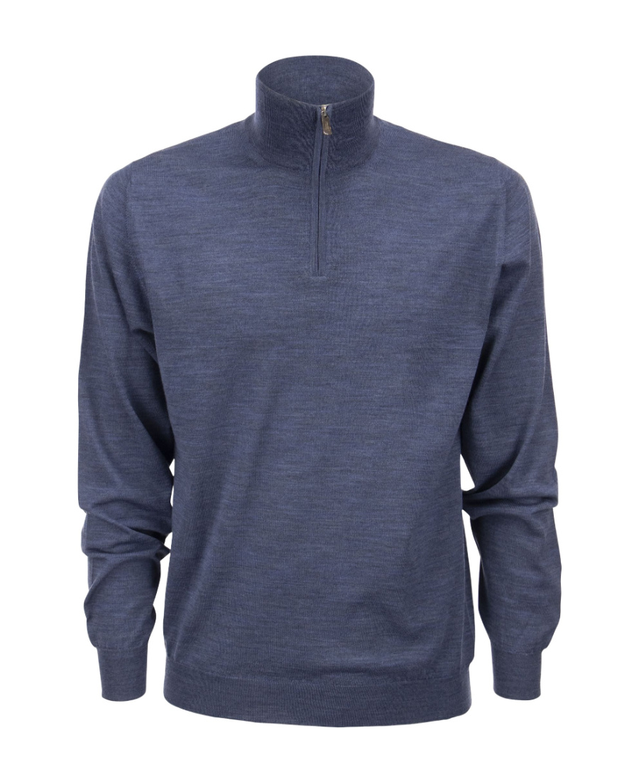 Fedeli Long-sleeved Semi-zipper Sweater In Blue