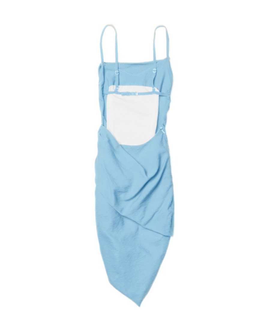 Jacquemus Saudade Asymmetric Draped Mini-dress In Blue