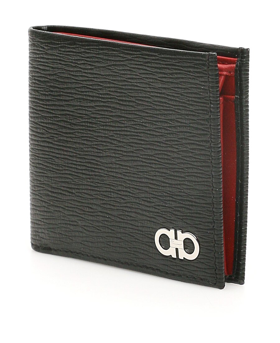 Ferragamo Revival Double Gancio Bicolor Wallet In Black