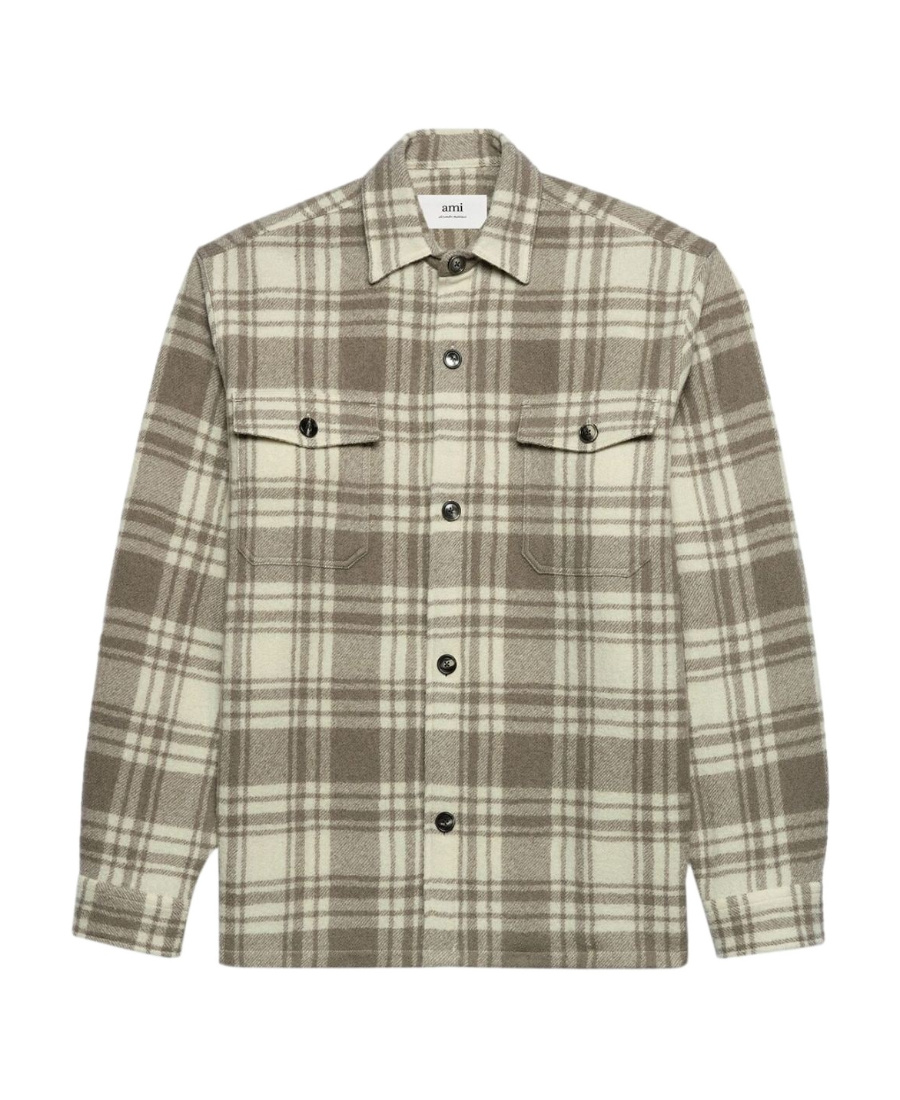 Ami Alexandre Mattiussi Ami Paris Checked Buttoned-up Overshirt In Nude