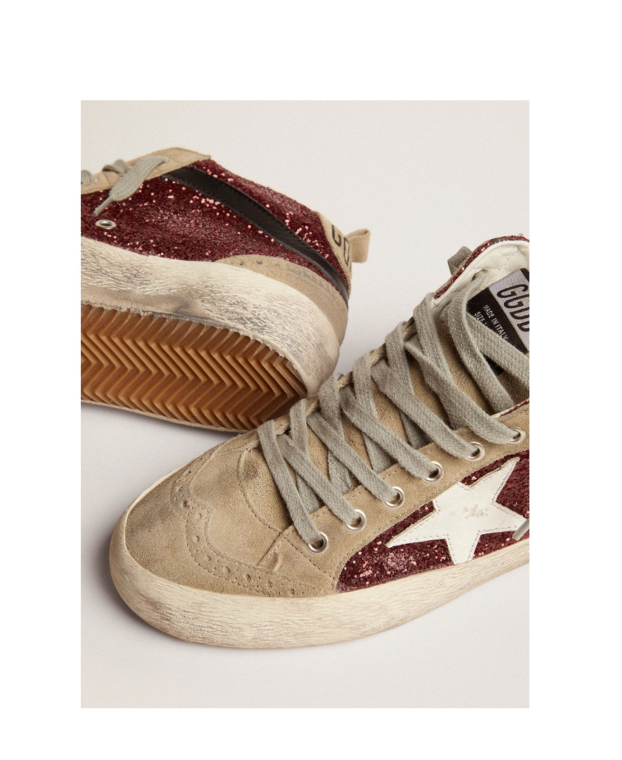 Golden Goose Deluxe Brand Women Mid Star Classic High-top Suede Sneakers With Glitter Inserts In Nude