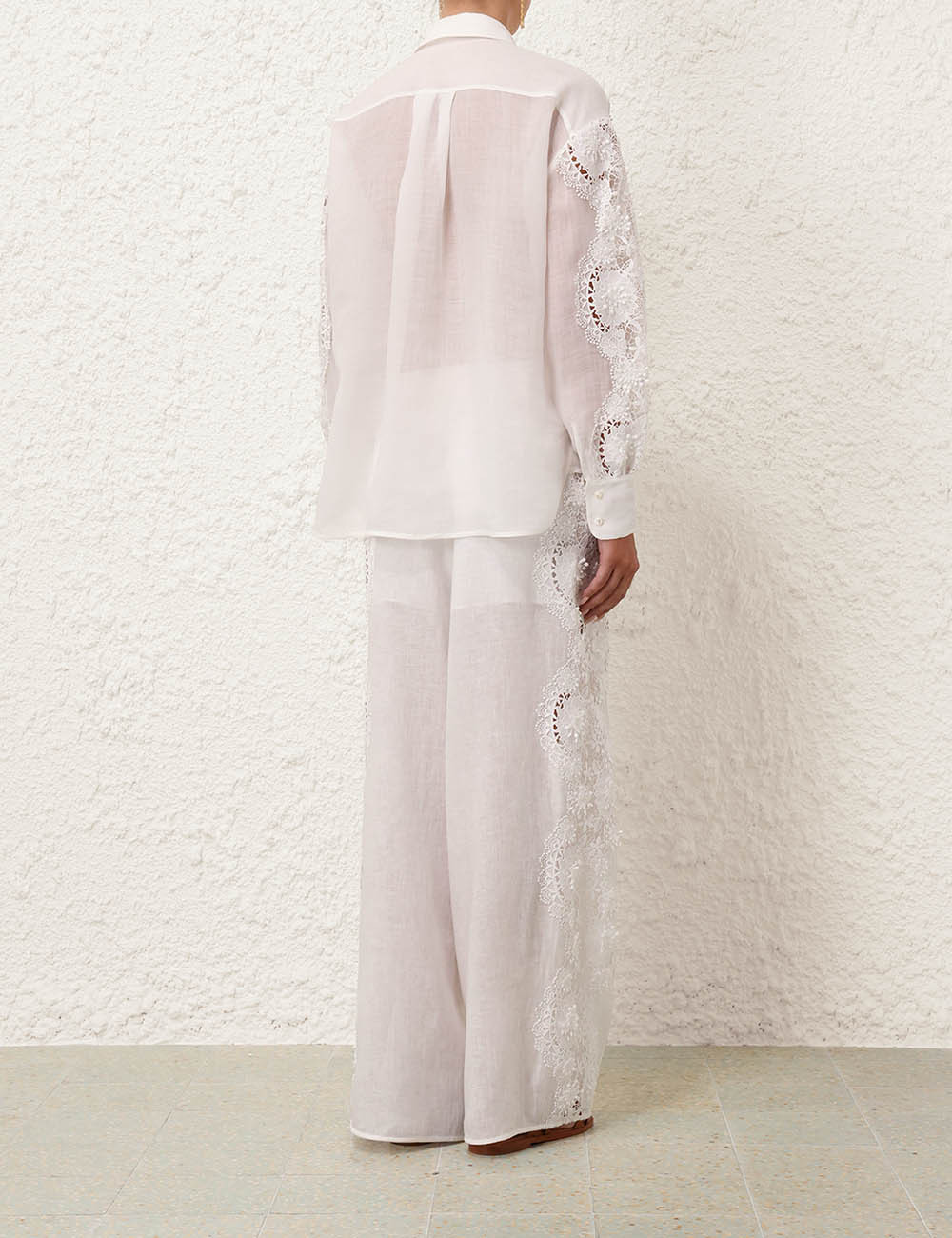 Shop Zimmermann Halliday Floral-lace Linen Shirt In White