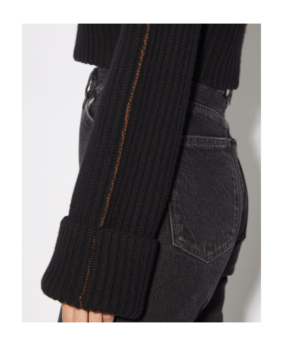 Acne Studios Black Short Round Lapel Sweater In Black