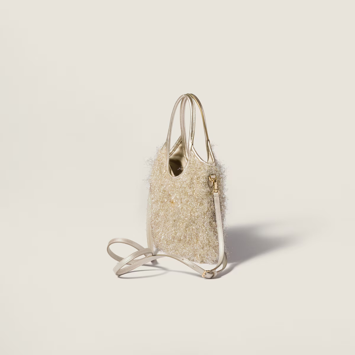 Miu Miu Ivy Lurex Handbag In Neutral