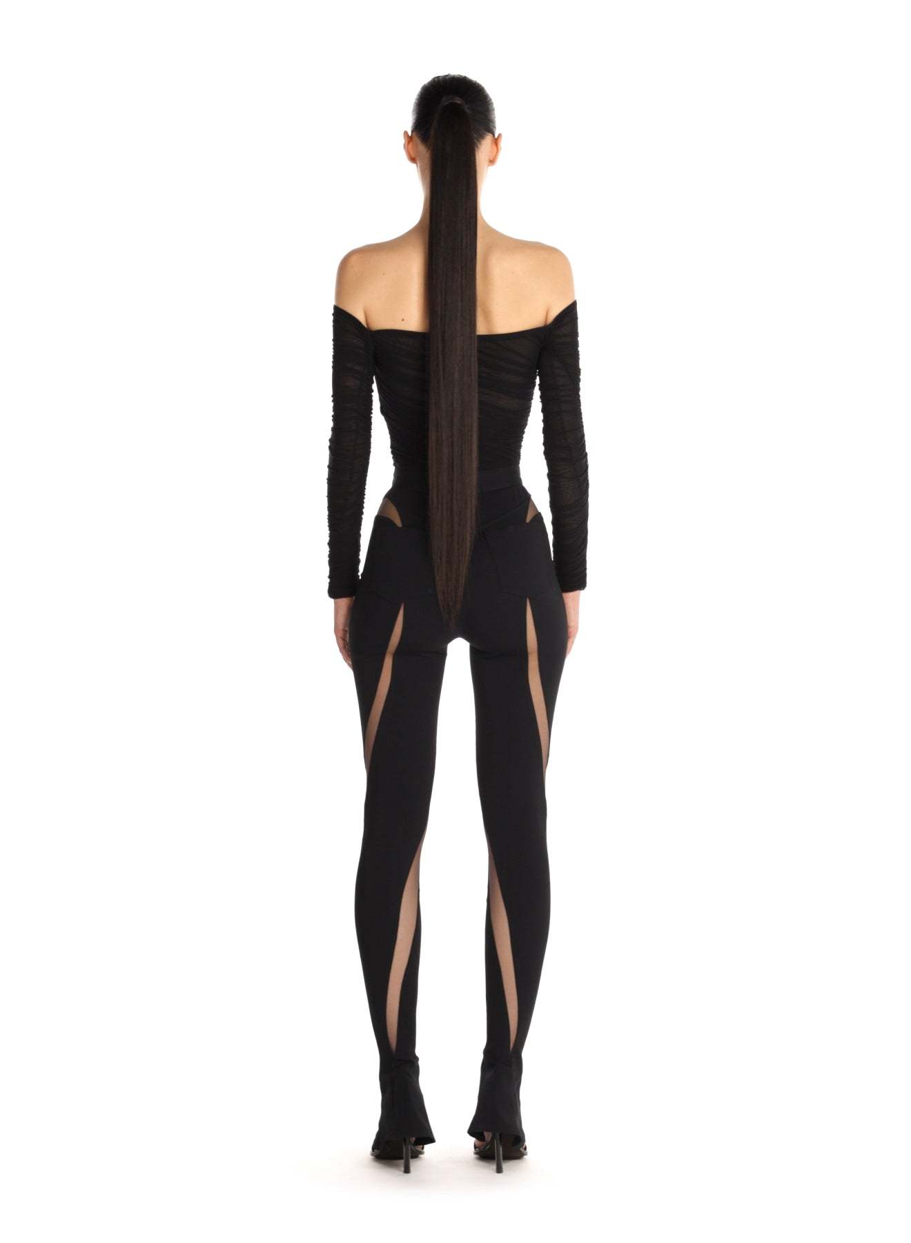 Mugler Off-shoulder Mesh Body In Black