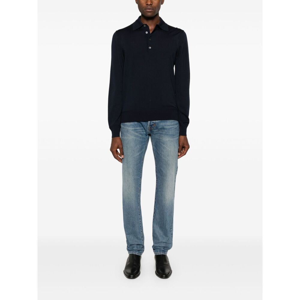 Shop Tom Ford Long-sleeve Wool Polo Shirt In Black