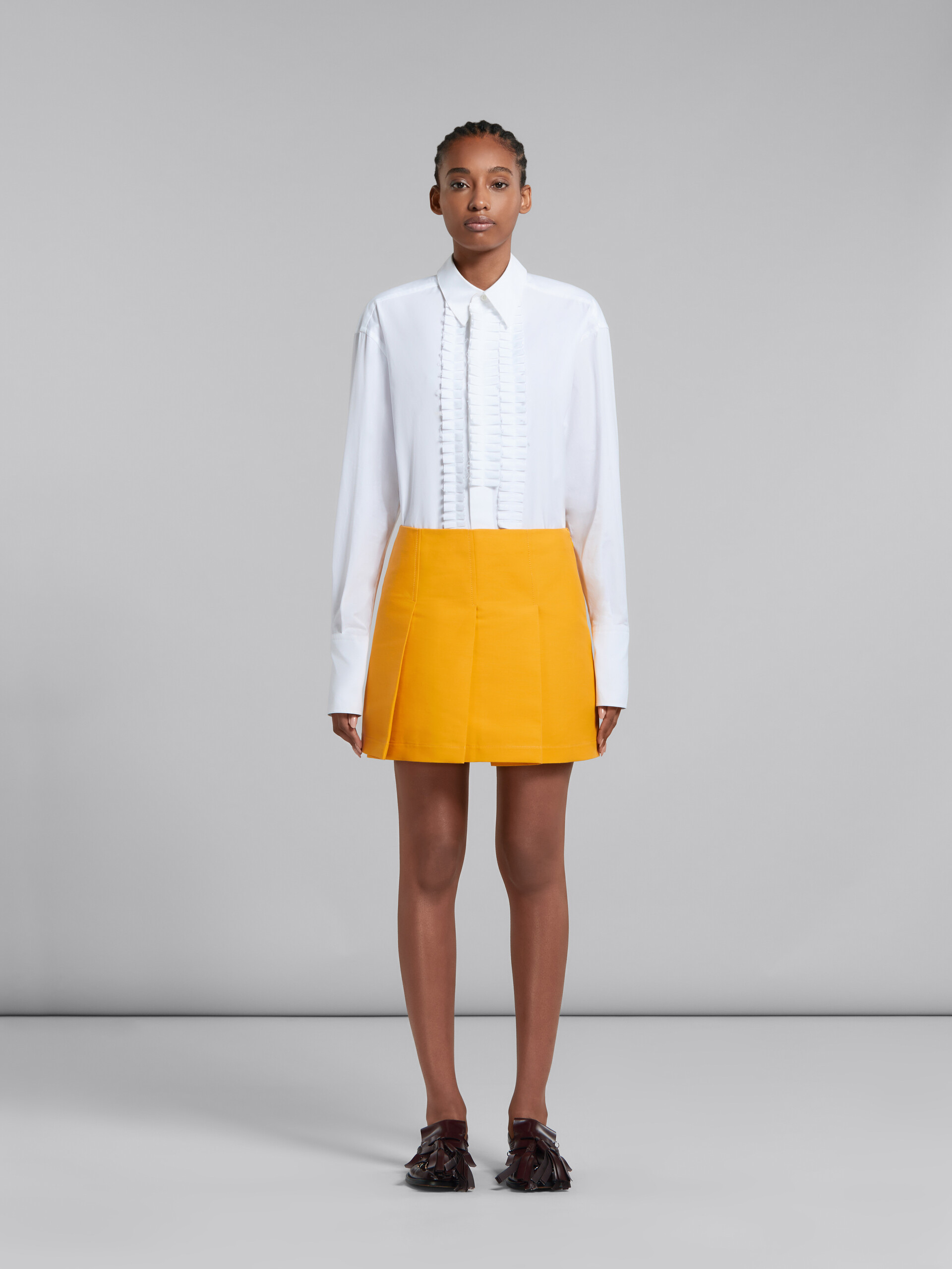 Marni Pleated Cotton Miniskirt In Yellow