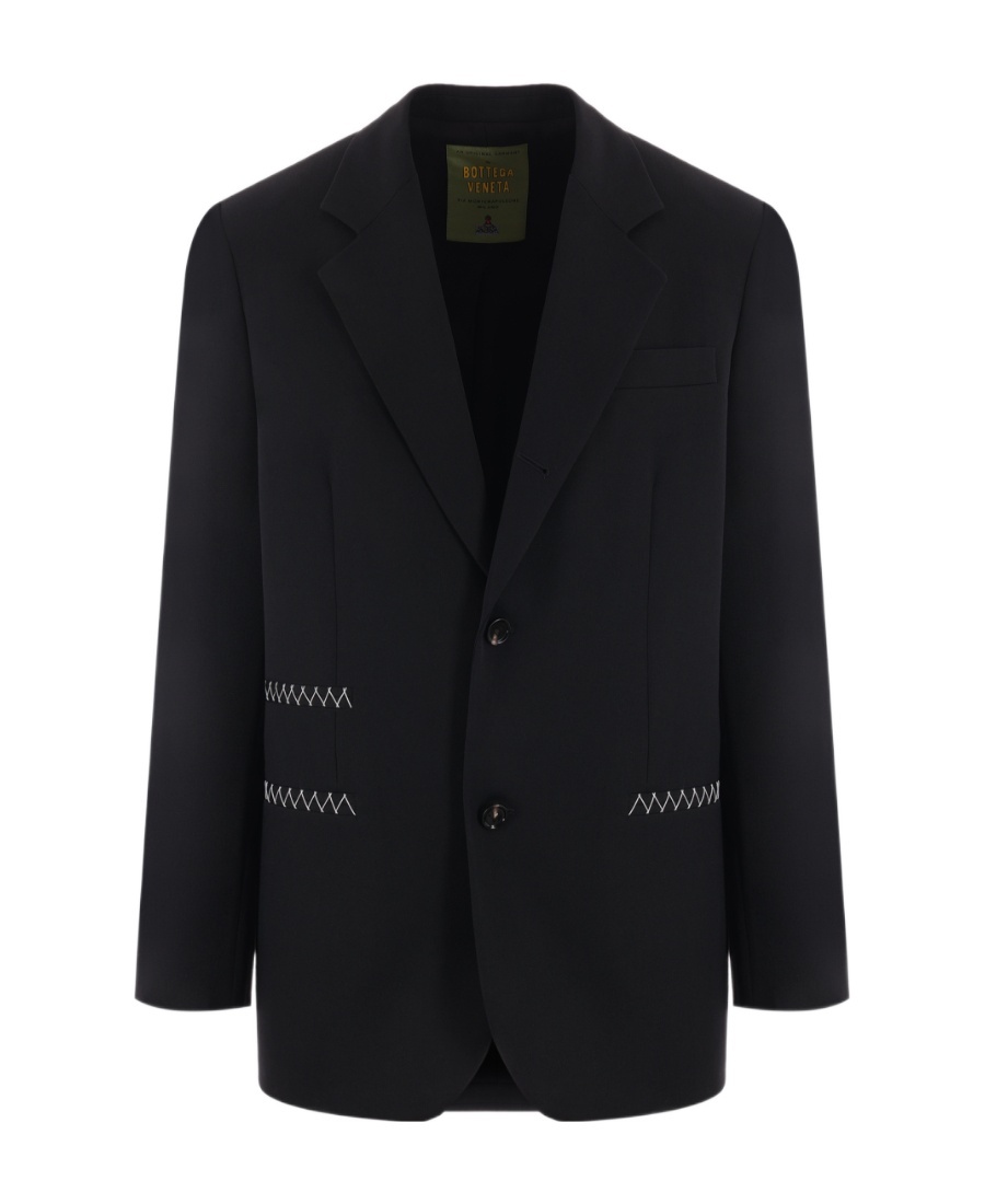 Bottega Veneta Contrast-stitching Wool Blazer In Black