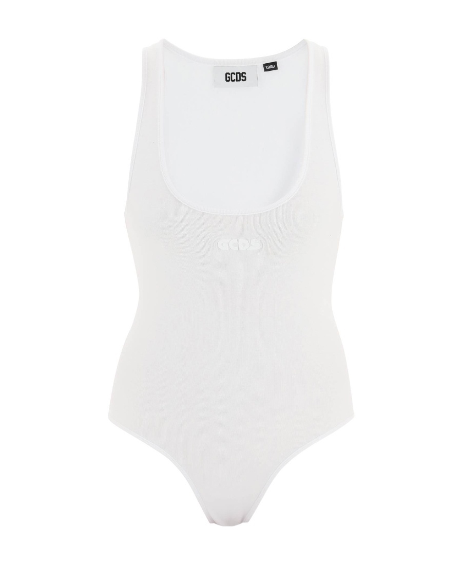 Gcds Logo-print Sleeveless Bodysuit In White