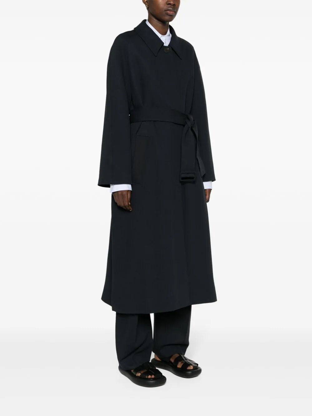 Studio Nicholson Twill Maxi Trench Coat In Black
