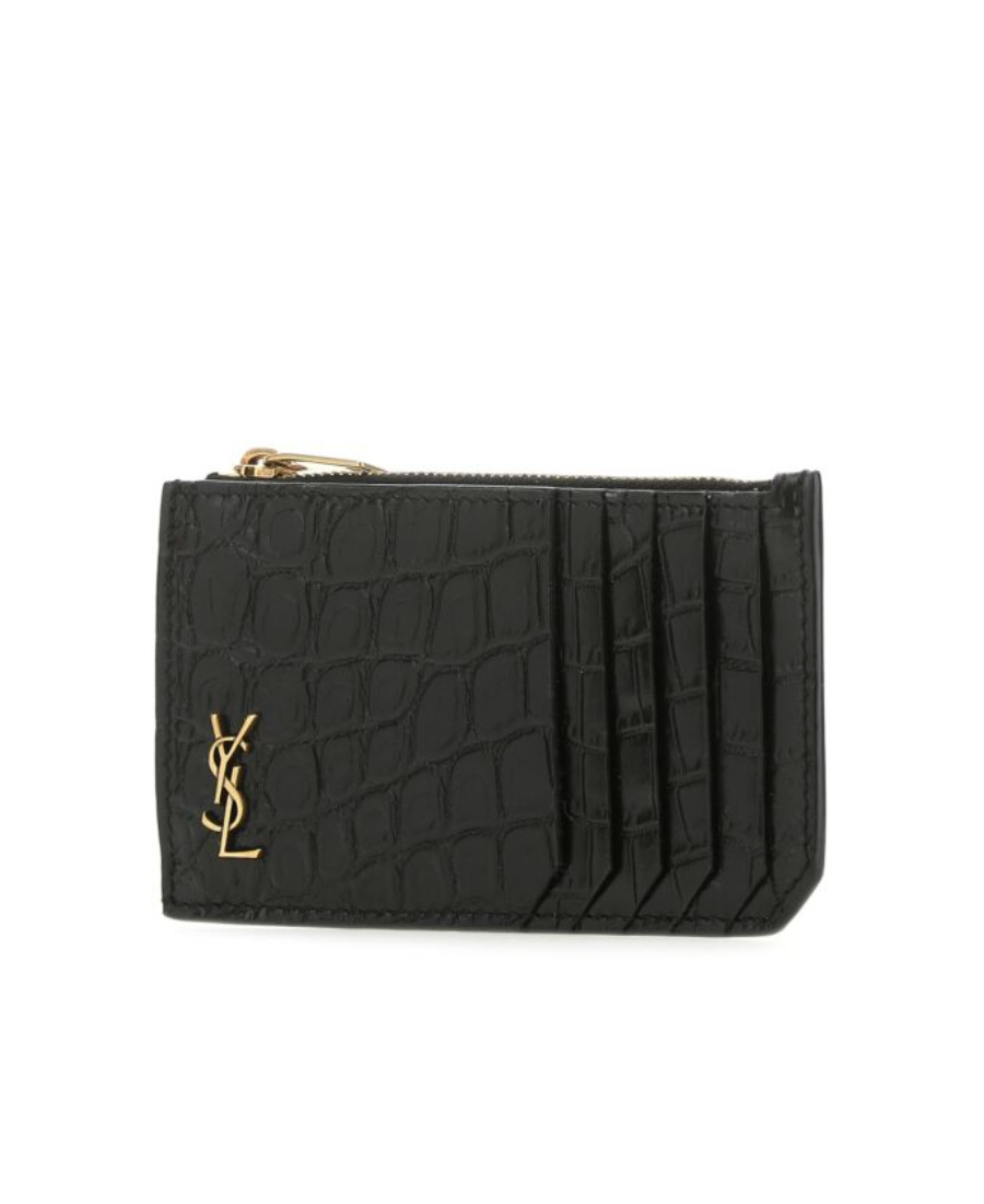 Saint Laurent Fragments Crocodile-effect Wallet In Black