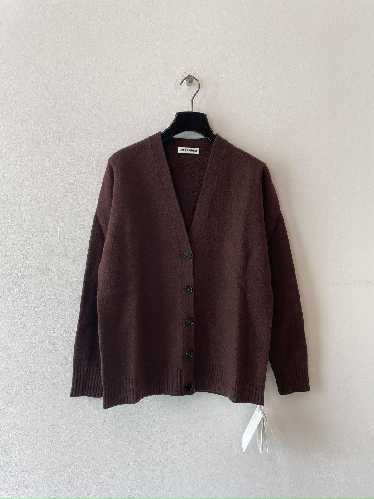 Jil Sander Womens Espresso V-neck Relaxed-fit Wool-bouclé Cardigan In Brown