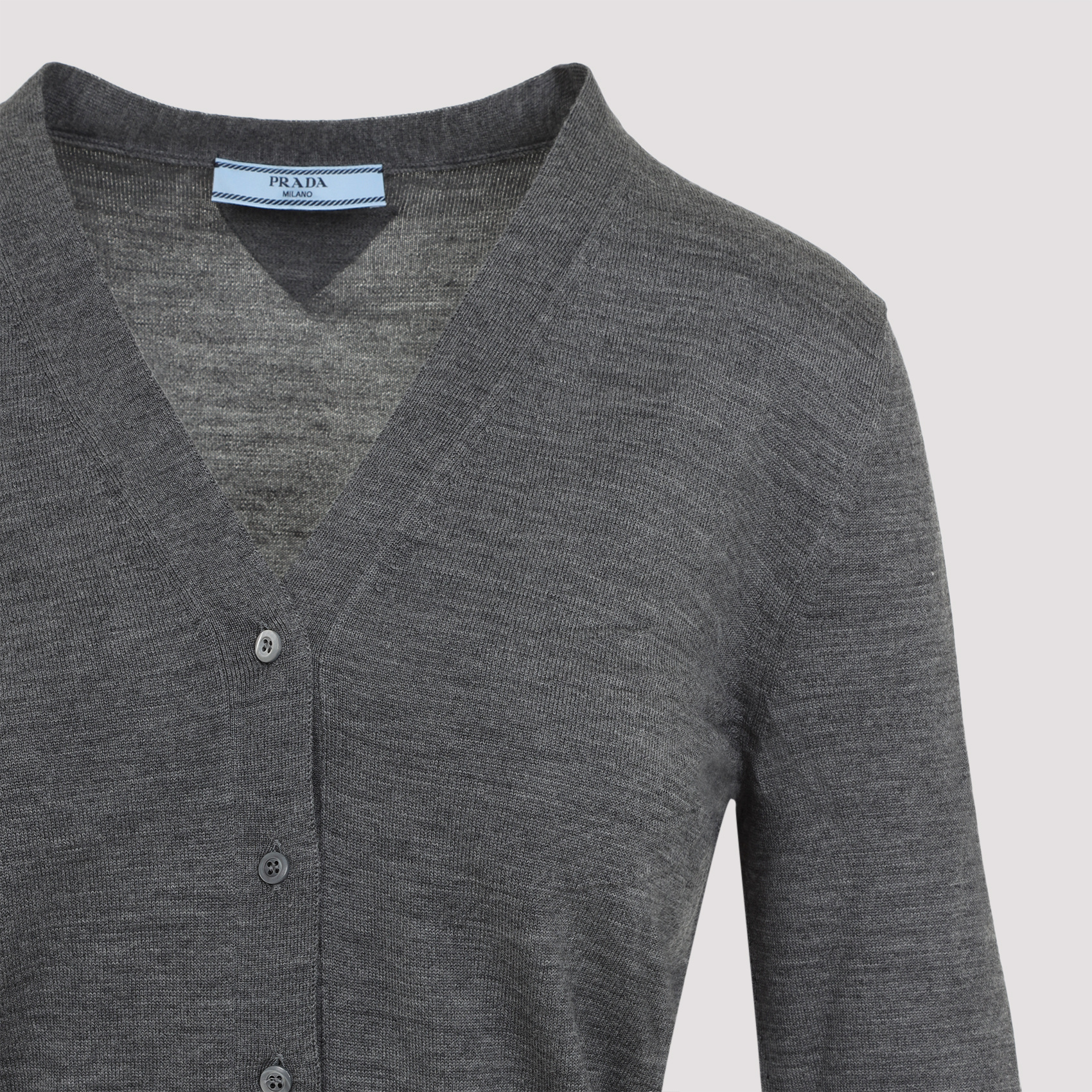 Shop Prada Wool Cardigan In Gray