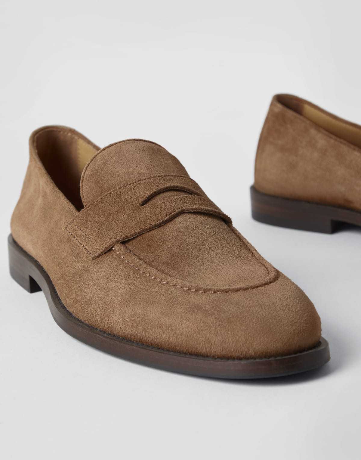 Brunello Cucinelli Suede Penny Loafers In Brown