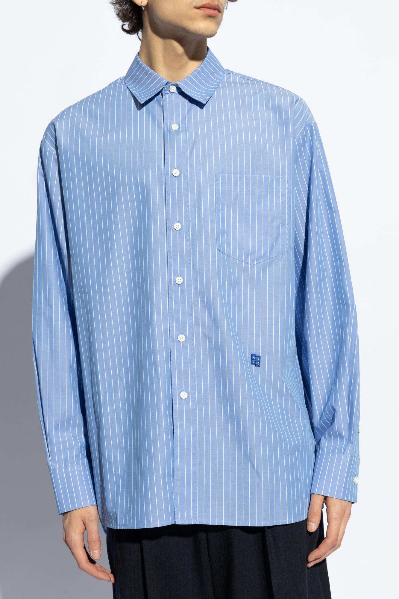 Ader Error Striped Shirt In Blue