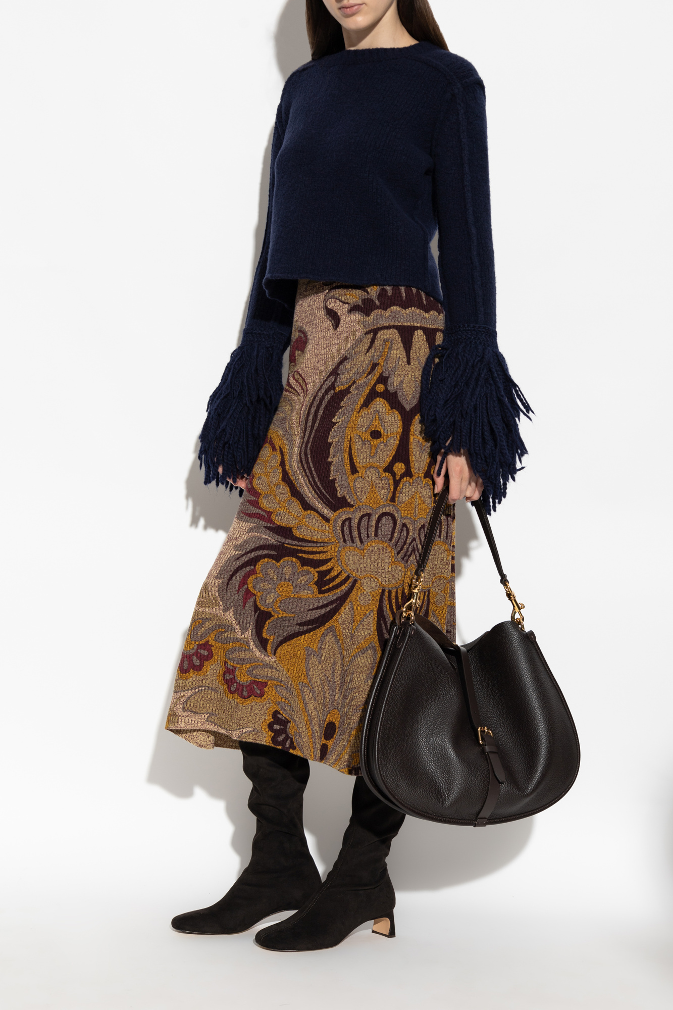 Etro Sweater With Fringes On The Sleeves In Blue