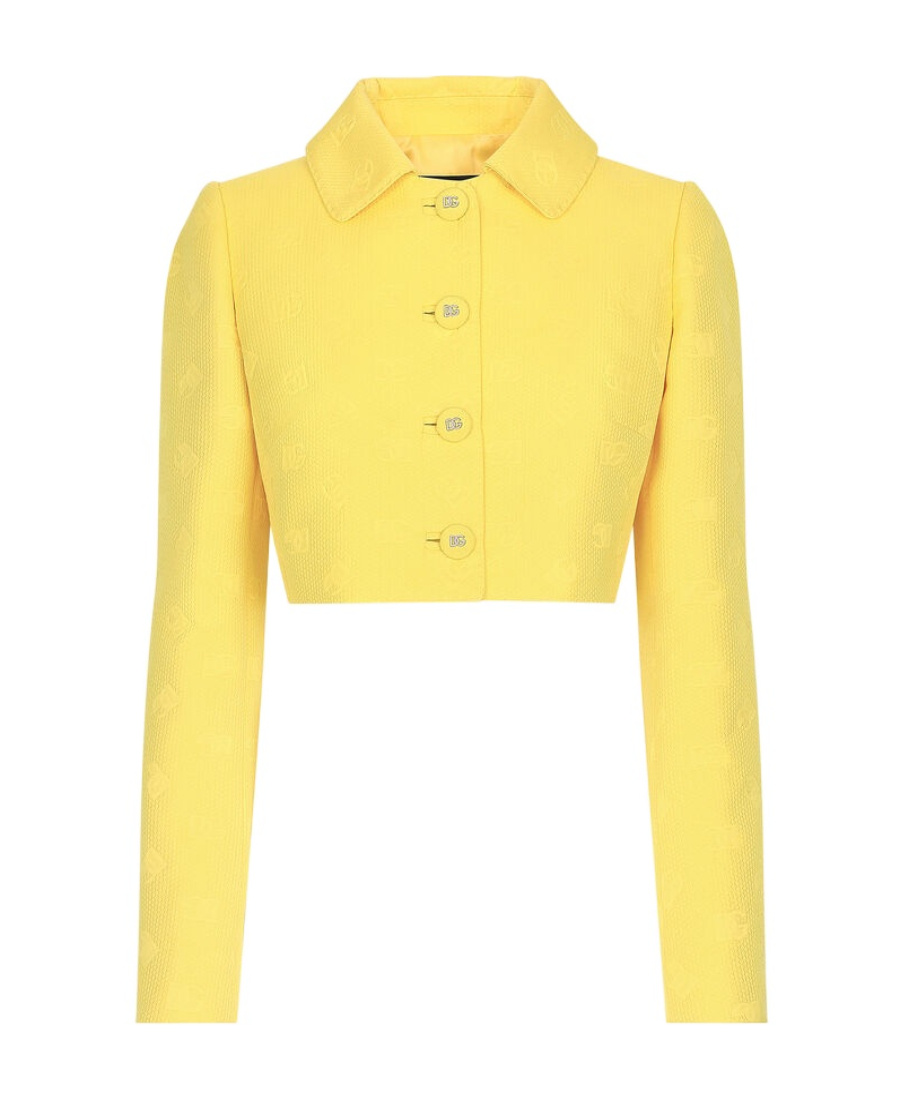 Dolce & Gabbana Monogram-jacquard Button-down Cropped Jacket In Yellow